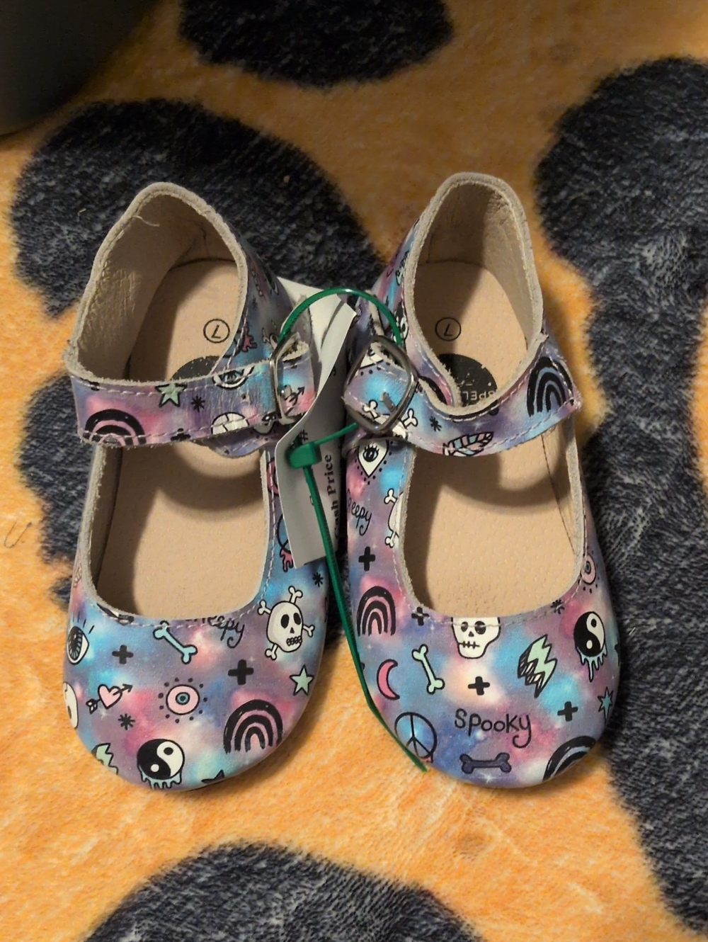 Kids' Mary Jane Shoes in Pastel Tie-Dye with Gothic Print
